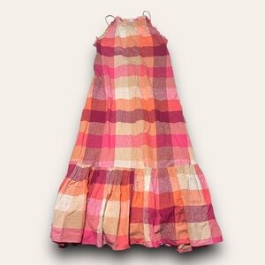 Anthropologie Pink, Coral & Cream Plaid Maxi Dress